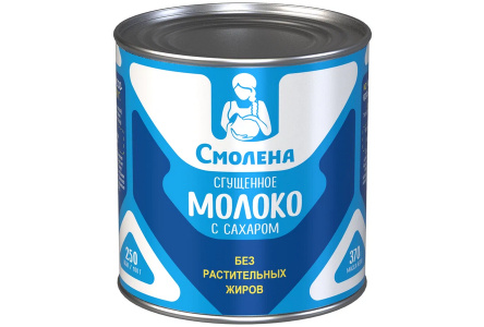 Молоко сгущенное СМОЛЕНА 370гр С сахаром 0,2% ж/б 1/15шт БЕЗ ЗМЖ