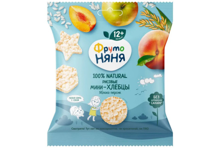 ДП Хлебцы ФРУТОНЯНЯ 30гр Рисовые яблоко/персик 1/9шт