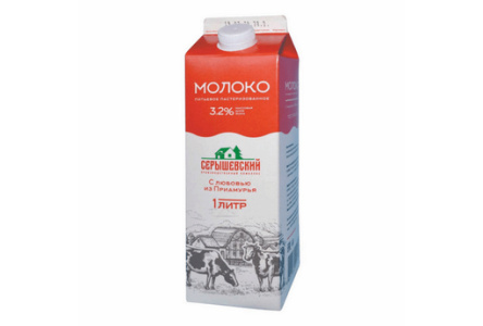 Молоко Серышевский 1л 3,2% т/п 1/6шт Продукт без заменителя молочного жира
