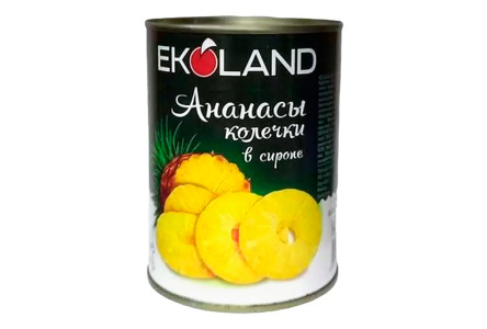 Компот EKOLAND 580мл Ананасы шайба ж/б 1/24шт
