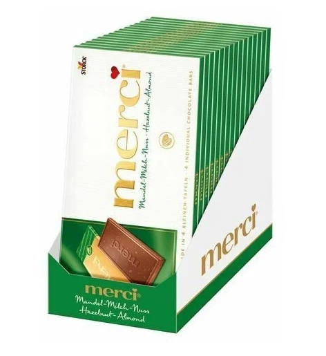 Шоколад молочный MERCI 100гр Лесной орех/Миндаль 1/15шт