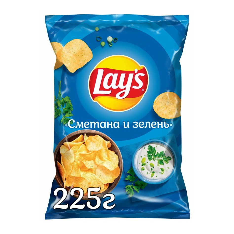 Чипсы LAYS 225гр Сметана/Зелень 1/14шт