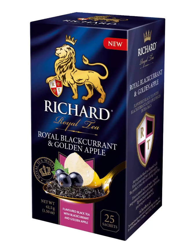 Чай черный в пакетиках RICHARD Роял 25*1,7гр Черная смородина/золотое яблоко байховый 1/12шт