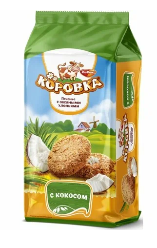 Печенье КОРОВКА 190гр С овсяными хлопьями/кокосом 1/12шт