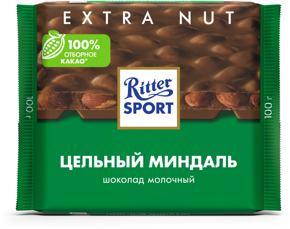 Шоколад RITTER SPORT 100гр Цельный миндаль 1/11шт