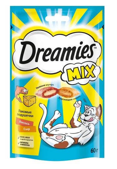 Корм д/кошек DREAMIES Mix 60гр C лососем и сыром 1/6шт