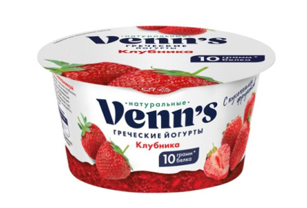 Йогурт VENNS 130гр 0,1% Греческий обезжиренный Клубника 1/6шт БЗМЖ