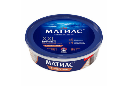 Пресервы МАТИАС 400гр Сельдь отборная с пряностями XXL филе кусок 1/6шт