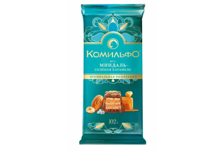 Шоколад молочный КОМИЛЬФО 102гр Белый/вафля/миндаль/соленая карамель 1/13шт