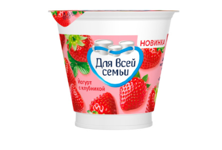 Йогурт ДЛЯ ВСЕЙ СЕМЬИ 220гр 2% Клубника 1/6шт Продукт без заменителя молочного жира