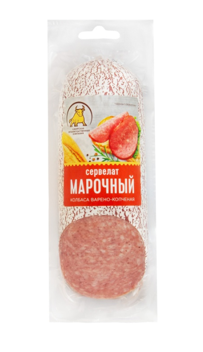 Колбаса варено-копченая СПК 350гр Сервелат марочный срез 1/1шт