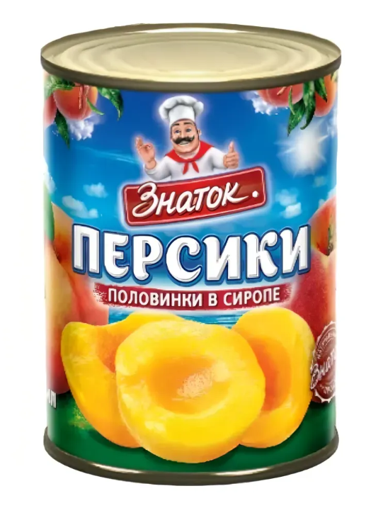 Компот ЗНАТОК 410гр Персики половинки в сиропе ж/б 1/24шт