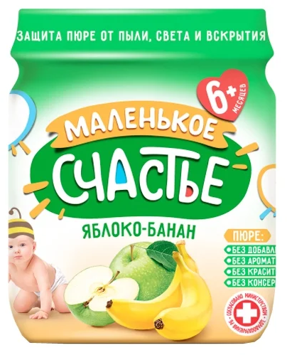 ДП Пюре МАЛЕНЬКОЕ СЧАСТЬЕ 90гр Яблоко/банан с 6мес ст/б 1/12шт