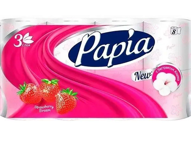 Бумага туалетная PAPIA 8шт 3сл Клубничная мечта 1/7шт