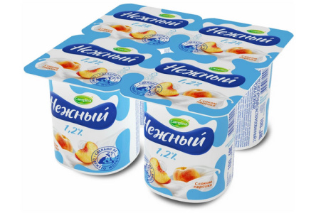 Напиток йогуртный НЕЖНЫЙ 420гр 0,1% с соком персика 1/6шт Продукт без заменителя молочного жира