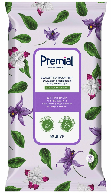 Салфетки влажные PREMIAL la fleur 50шт Ароматерапия орхидея 1/10шт