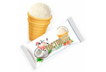 Мороженое ГОСТОВский 90гр Пломбир с ароматом кокоса и кокосовой стружкой/миндаль ваф/ст 1/24шт