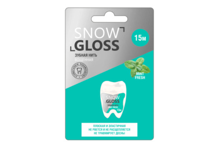 Нить зубная SNOW GLOSS 15м освежающая мятная 1/12шт