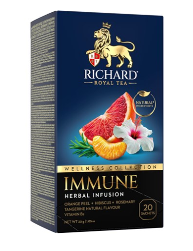 Чай черный в пакетиках RICHARD Royal 20*1,5гр Immune Апельсин/гибискус/шиповник/розмарин байховый 1/