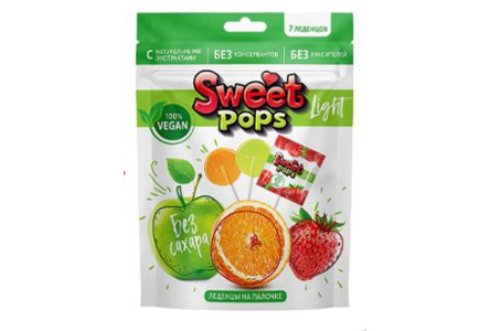 Карамель SWEET POPS LIGHT 70гр Яблоко/апельсин/клубника 1/6шт