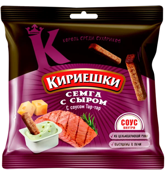 Сухарики КИРИЕШКИ 60гр ржаные Сыр с семгой/соус тартар 1/30шт БС353