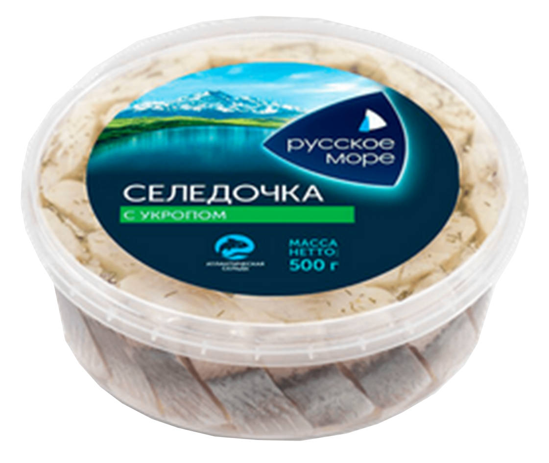 Пресервы РУССКОЕ МОРЕ 500гр Сельдь филе-кусочки в масле с укропом 1/6шт