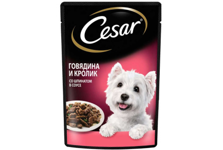 Корм д/собак CESAR 85гр Говядина/кролик со шпинатом 1/28шт