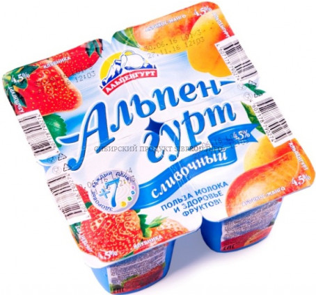 Йогурт АЛЬПЕНГУРТ 100гр 4,5% Клубника/Абрикос/Манго 1/24шт