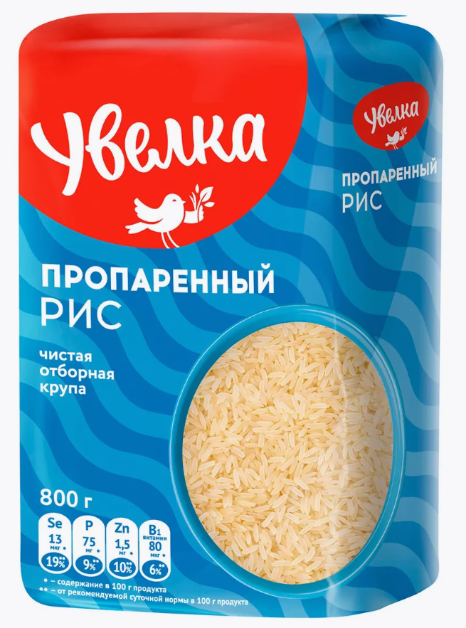 Крупа УВЕЛКА 800гр Рис длиннозерный пропаренный 1/6шт