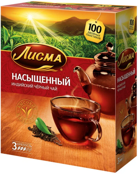 Чай черный в пакетиках ЛИСМА 100*1,8гр Насыщенный индийский байховый 1/6шт