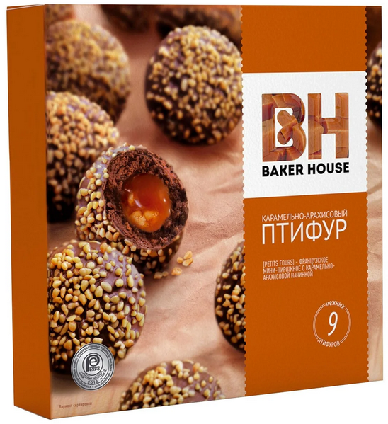 Пирожное-мини BAKER HOUSE 225гр Птифур карамель с арахисом 1/10шт