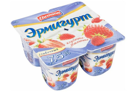 Продукт йогуртный ЭРМИГУРТ 100гр 7,5% Клубника/земляника 1/24шт Продукт без заменителя молочного жир