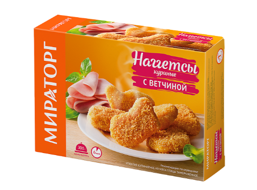 Наггетсы куриные МИРАТОРГ 300гр С ветчиной 1/12шт