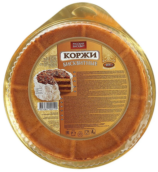 Корж РУССКИЙ БИСКВИТ 400гр Светлый 1/6шт