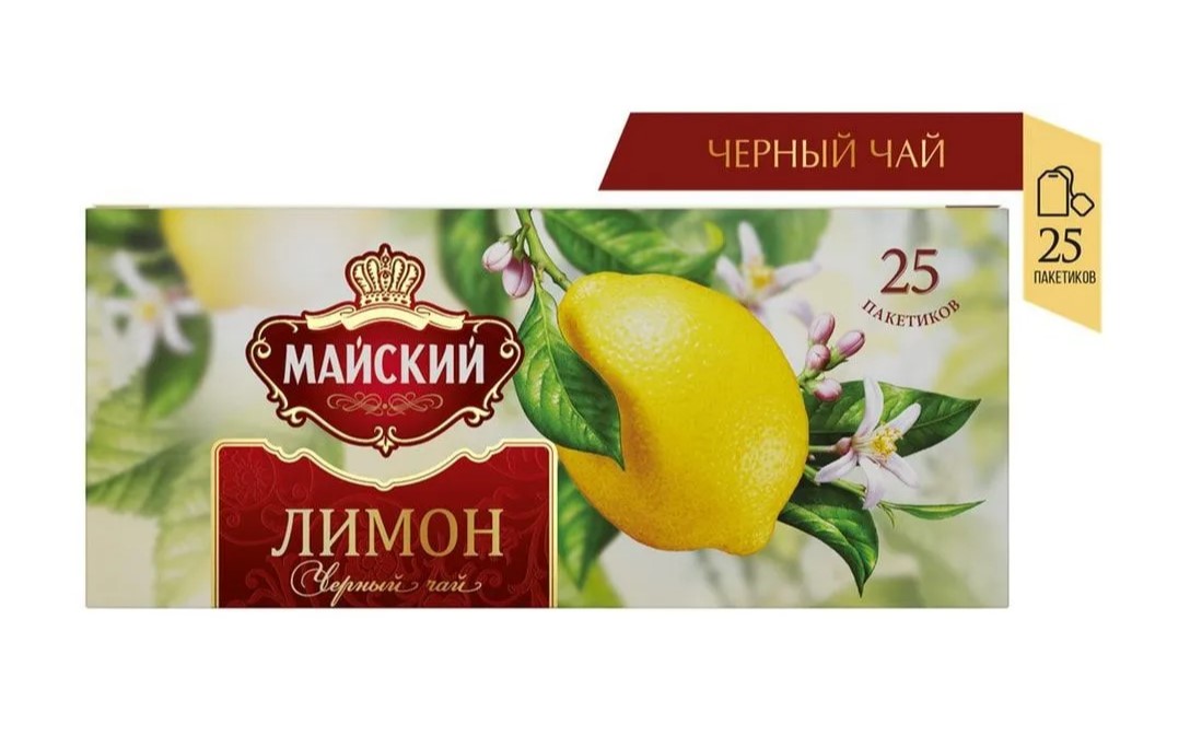 Чай черный в пакетиках МАЙСКИЙ 25*1,5гр Лимон байховый 1/27шт К