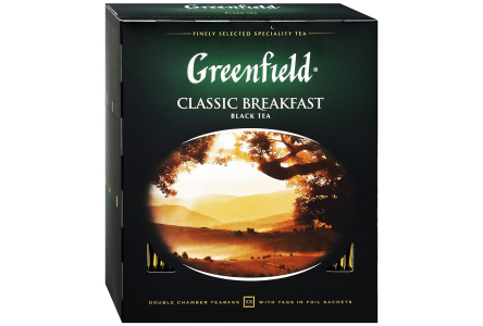 Чай черный в пакетиках GREENFIELD 100*2гр Classic Breakfast байховый 1/9шт
