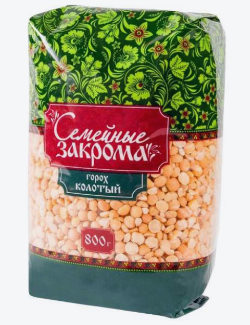 Крупа СЕМЕЙНЫЕ ЗАКРОМА 800гр Горох колотый м/у 1/12шт
