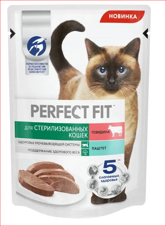 Корм д/стер кошек PERFECT FIT 75гр Говядина паштет 1/24шт
