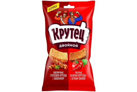 Сухарики ДВОЙНОЙ КРУТЕЦ 100гр Шашлык/Томат спайси 1/18шт